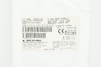 Microaire PAL-304LLB 3.0mm Bent Cannula 8mm Port  30cm Long, Mercedes (x)
